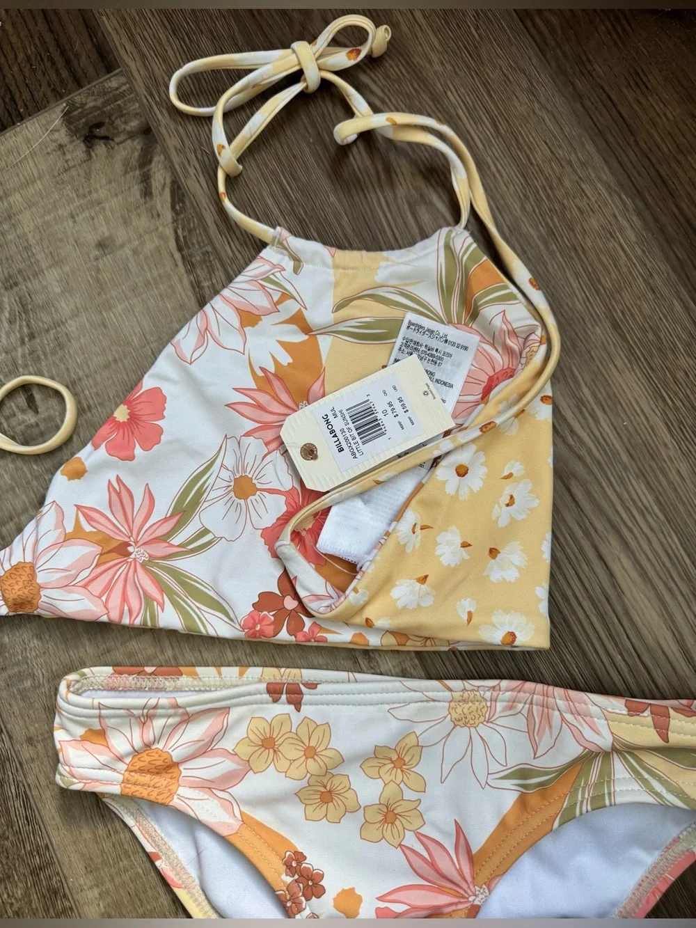 Girls Billabong Little Bit of Sunshine Floral Halter Bikini Size 10